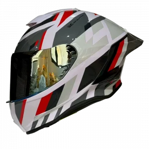 CASCO XTRONG XTR-820 MANJA BLANCO-ROJO BRILLO VISOR DORADO XL