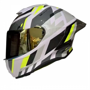 CASCO XTRONG XTR-820 MANJA BLANCO-VERDE-NEON BRILLO VISOR DORADO